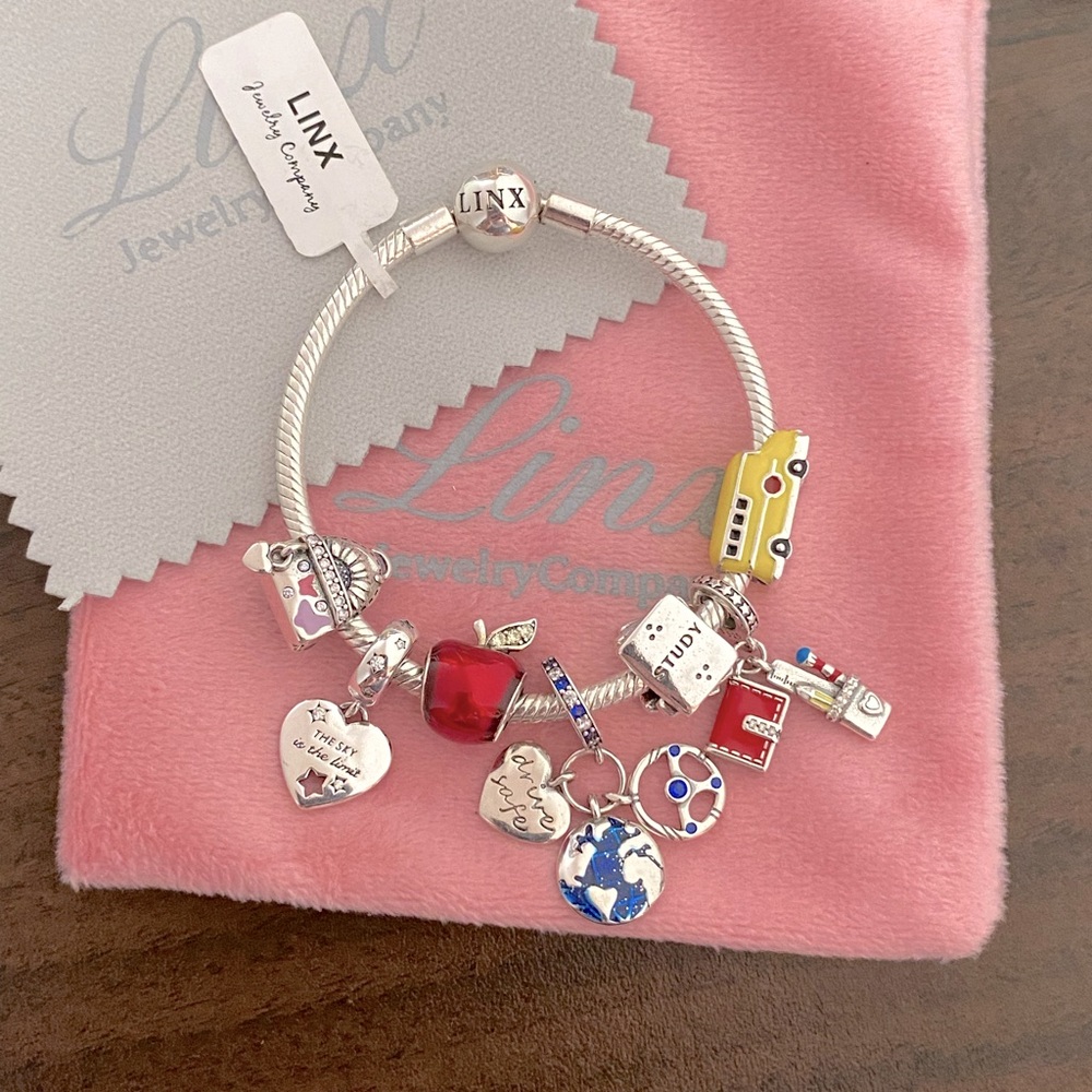 Linx Snake Chain Bracelet with School Bus Driver Themed Charms
